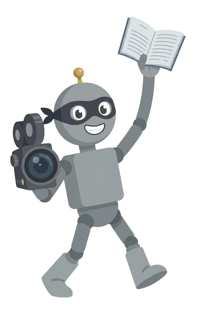 The SideKick robot mascot holding a camera and a script